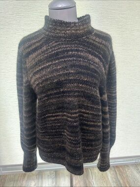 Veronica Beard Brown and Black Striped Mock Neck Sweater